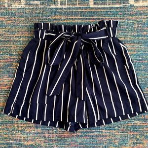 Blue Striped Zaful Paper Bag Shorts